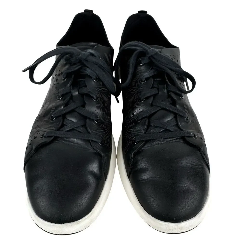 Cole Haan Women Leather Laser Cut Grand Pro Tennis Shoes 9B Black Preppy Comfort
